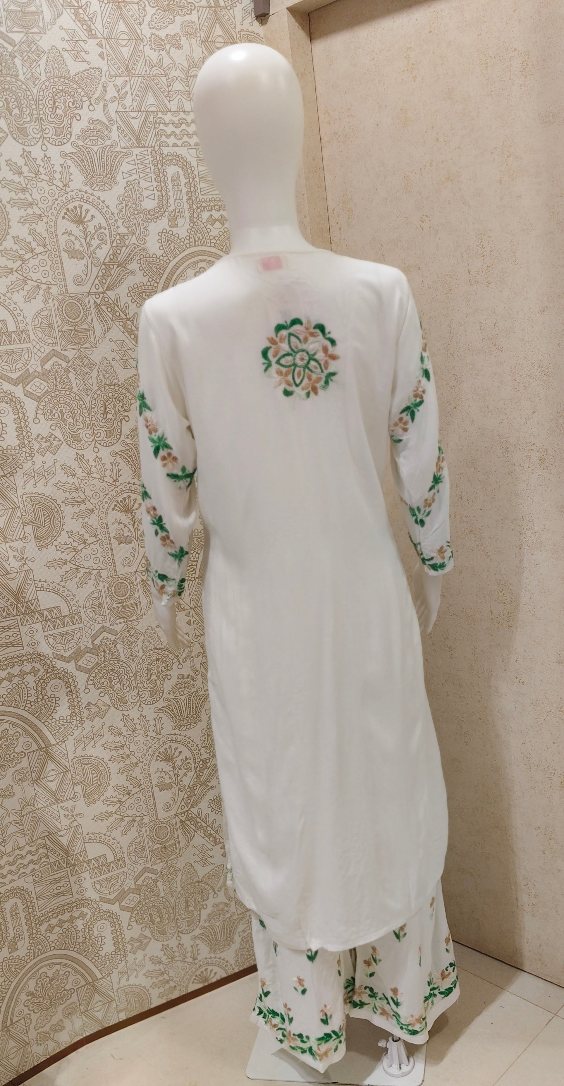 Rida  Rayon Chikankari Designer White- Multi  Palazzo Set