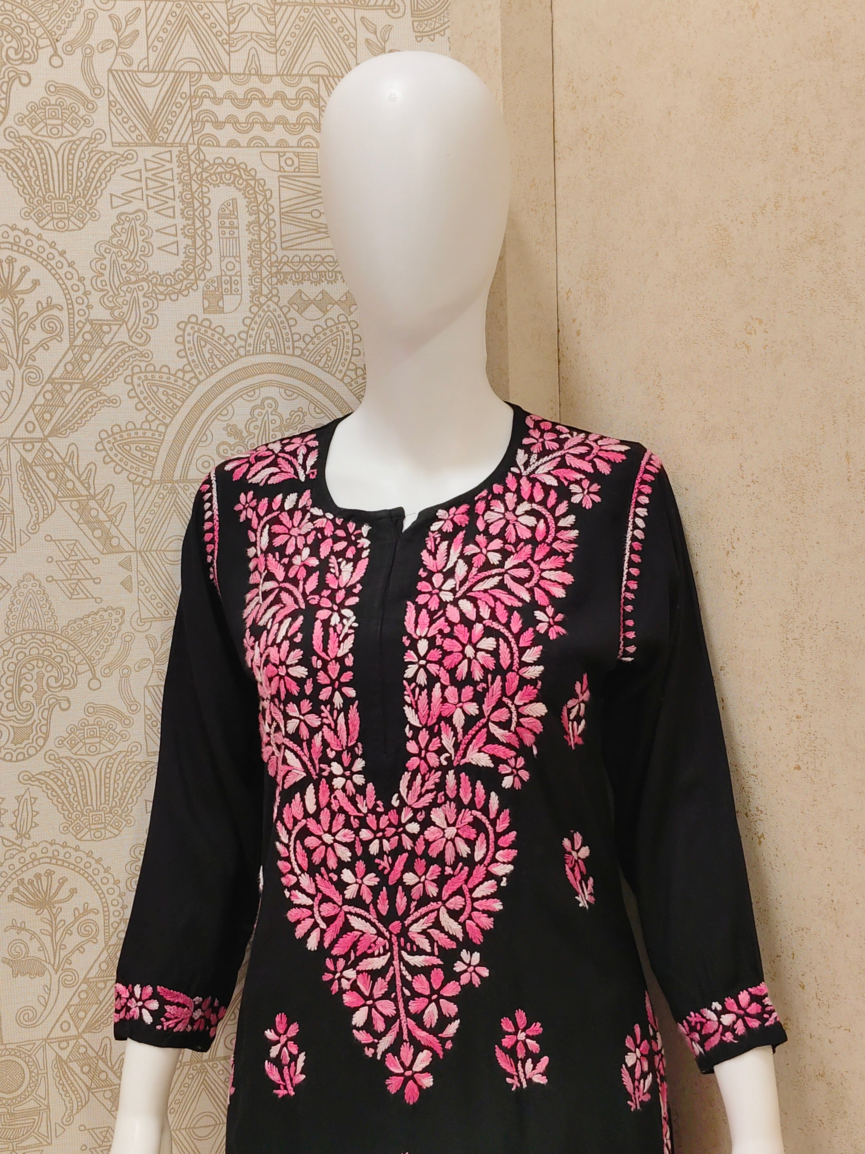Sana Rayon Chikankari Designer Black Palazzo Set