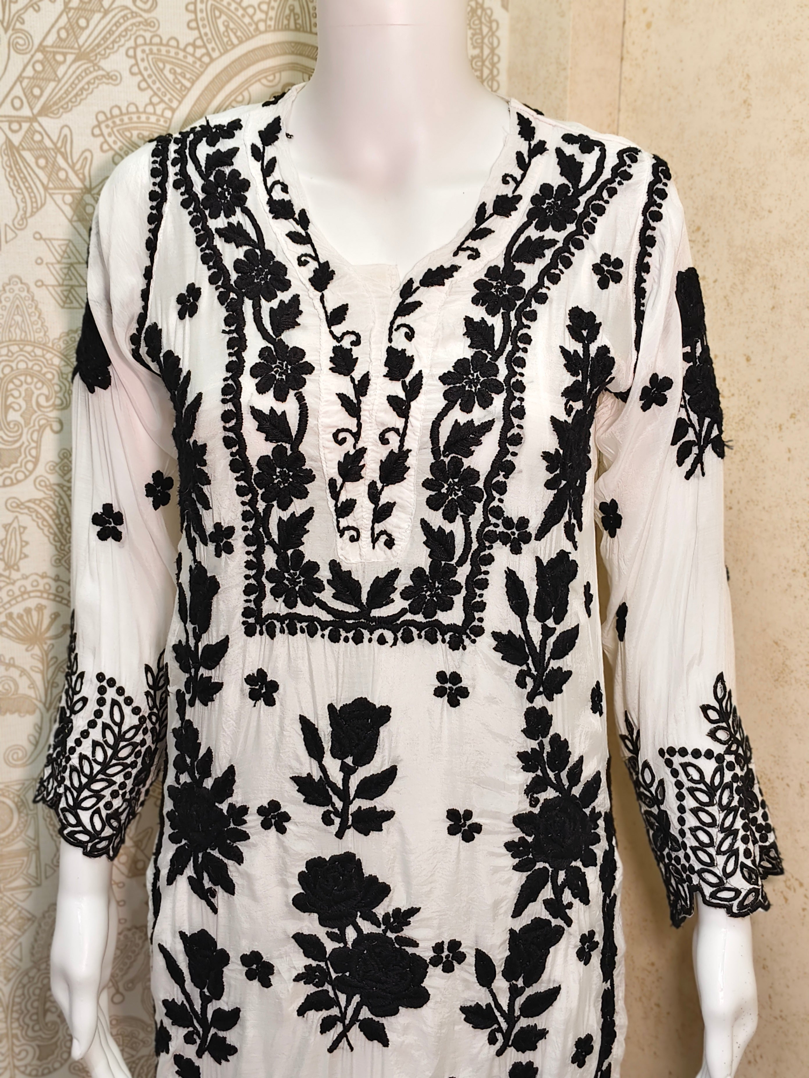Adila Premium Muslin  10D  chakankati   whait and black  Cutwork Kurti Palazzo Set