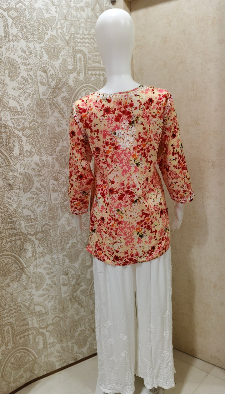 Soha Printed Mul  Cotton Chikankari Short Kurti
