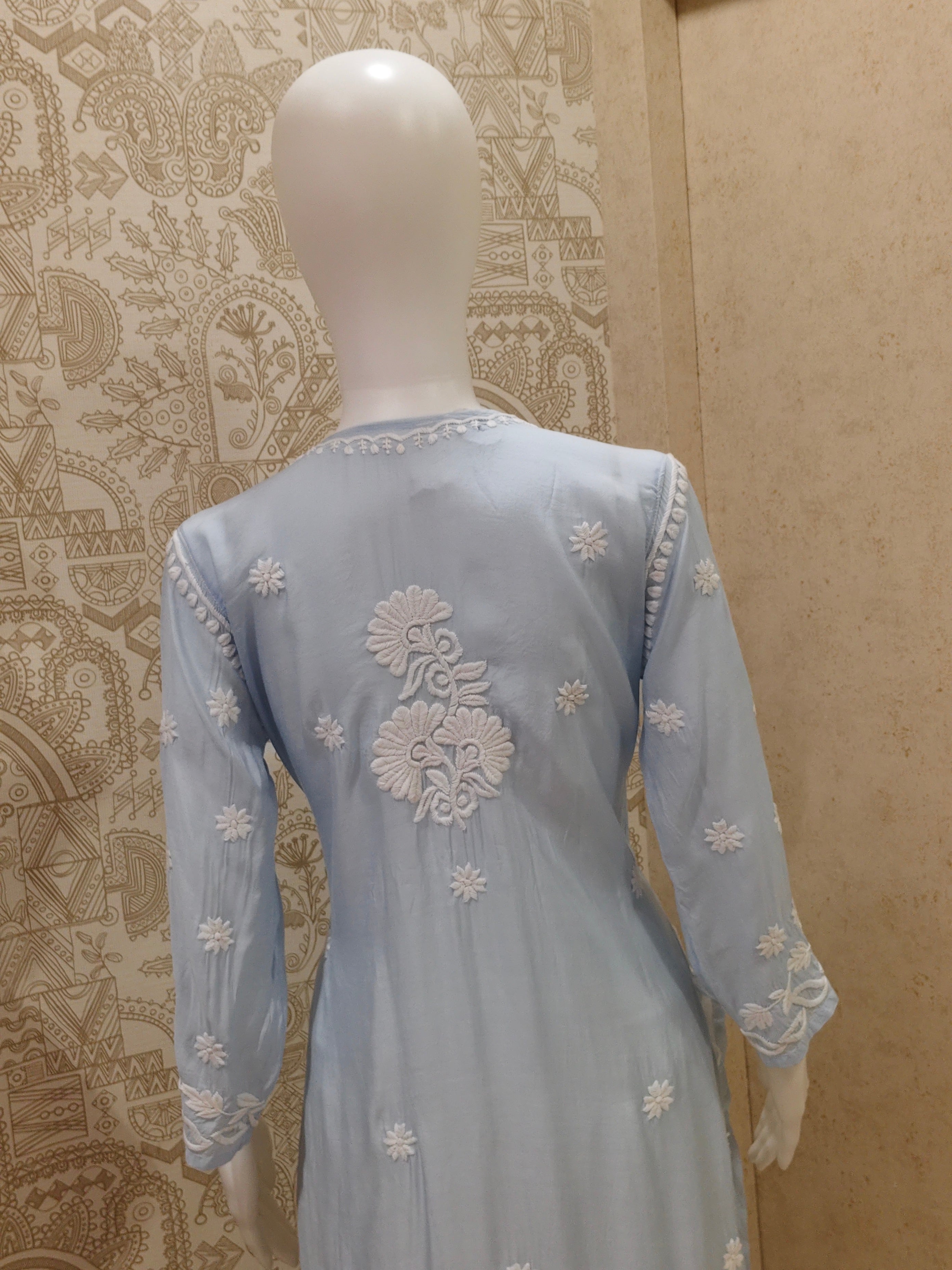 Safa Premium Muslin 3D Chikankari  Rose Long Kurti