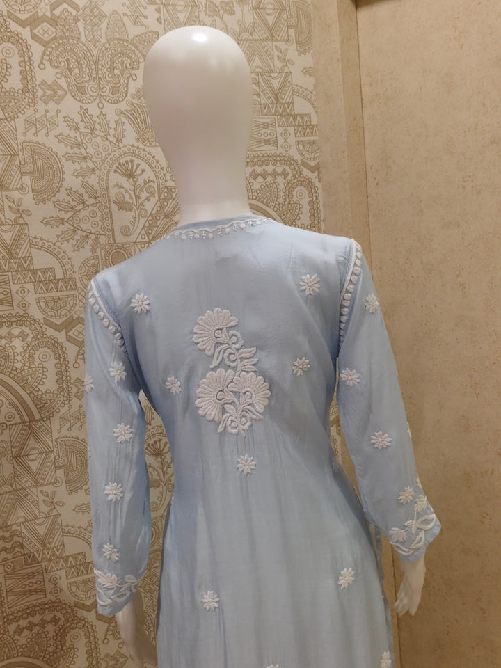Safa Premium Muslin 3D Chikankari  Rose Long Kurti