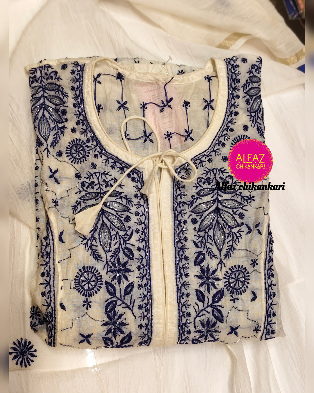 Alica  Mul Chanderi Semi-Stitched A Line Kurta And Dupatta Set.