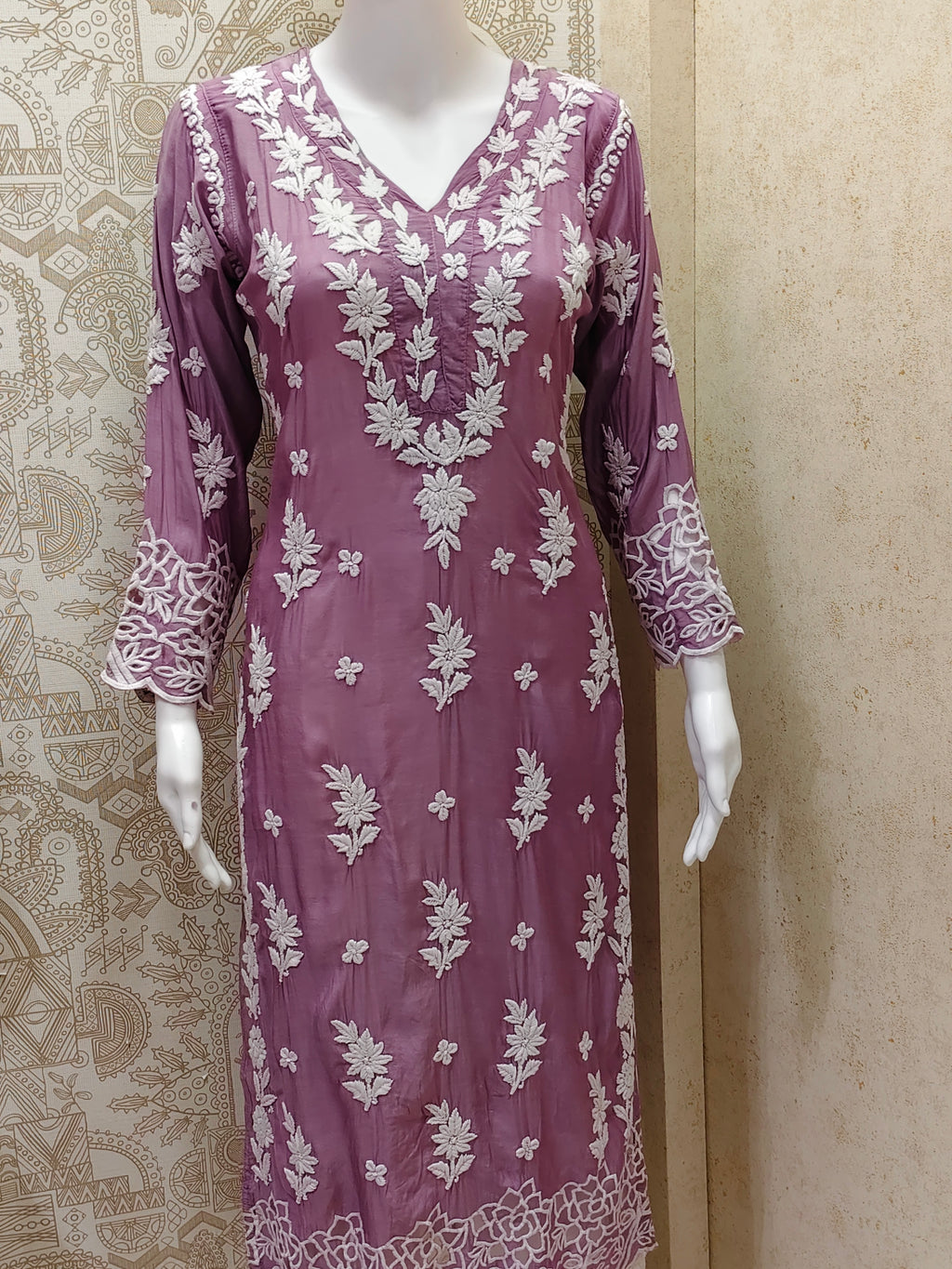Inaya Premium Muslin 3D Chikankari work with Cutwork detailing long kurti