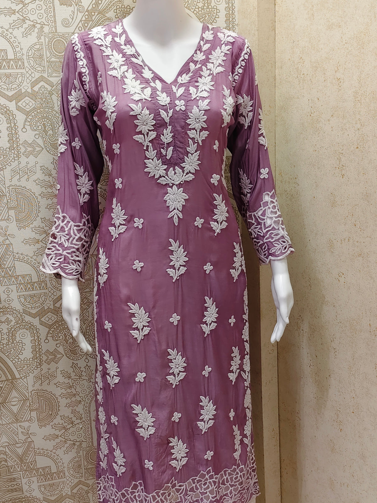 Inaya Premium Muslin 3D Chikankari work with Cutwork detailing long kurti