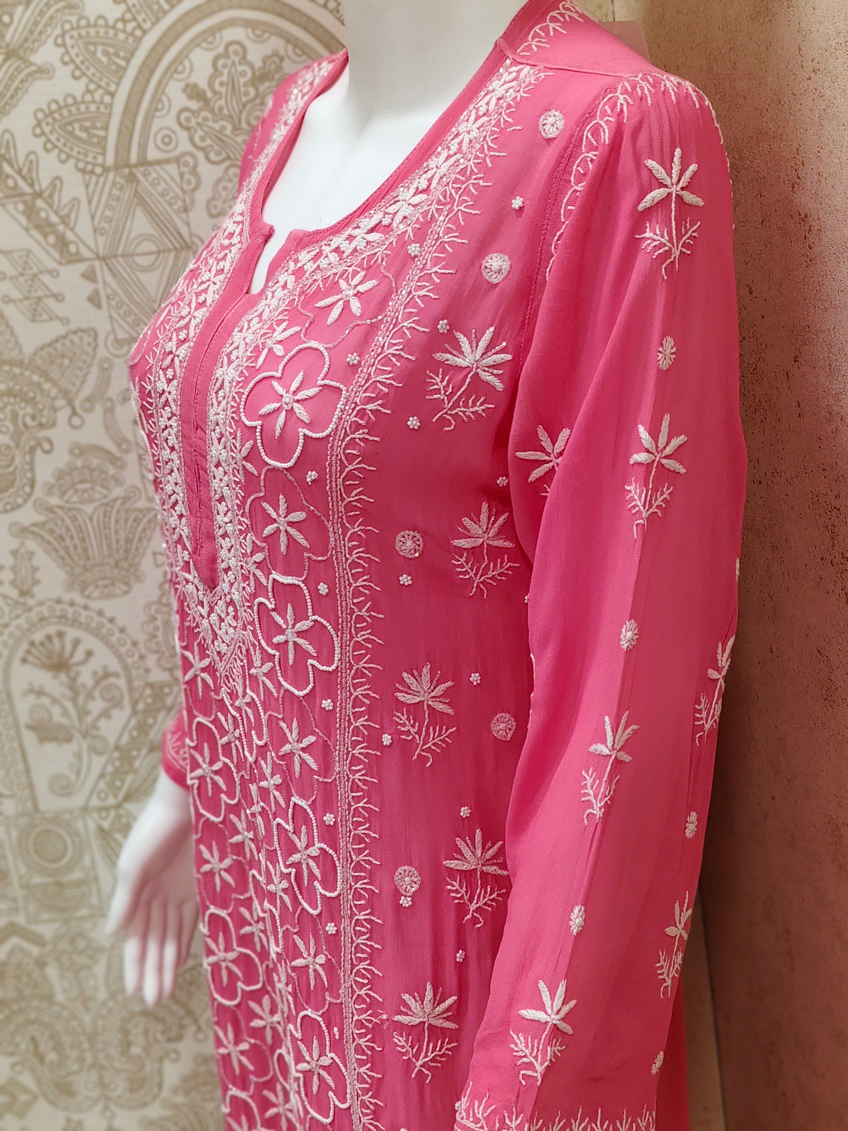 Farah  Viscose Designer Add On Cutdana And Pearl Work Chikankari Kurti