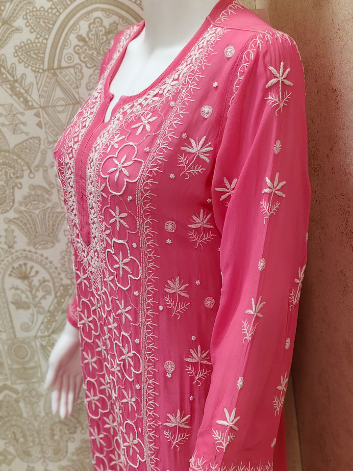 Farah  Viscose Designer Add On Cutdana And Pearl Work Chikankari Kurti