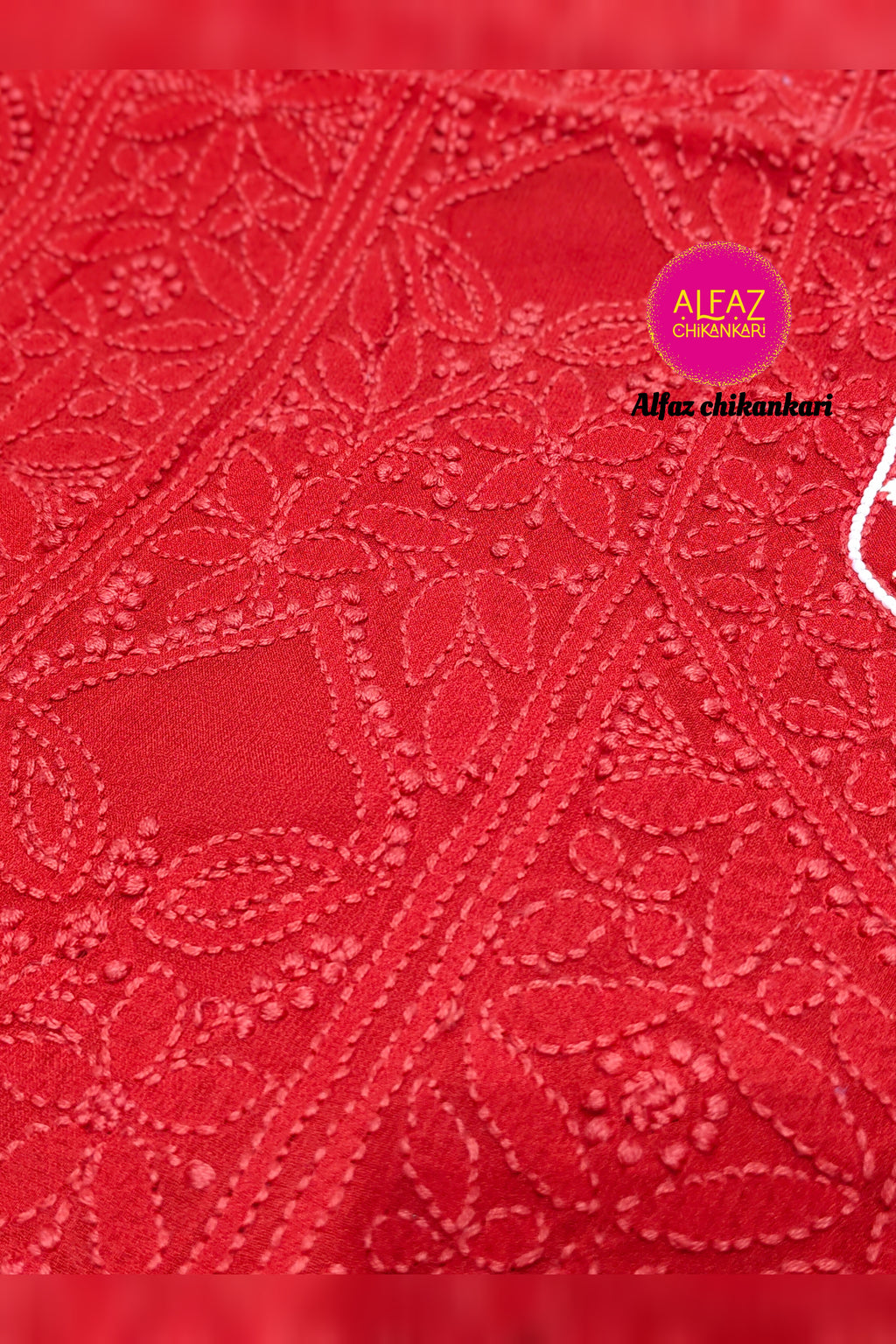 Urfi Hand Embroidered Red  Viscose  Lucknowi Chikankari Unstitched Kurta Dupatta Set With Parsi Ghara Work
