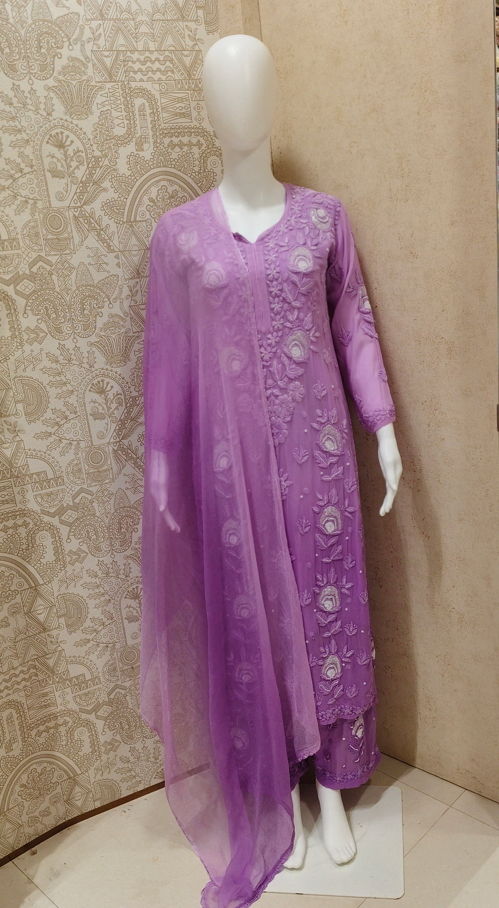 Yazrin Viscose Designer Add On Cutdana And Pearl Work Chikankari 3 Piece Set