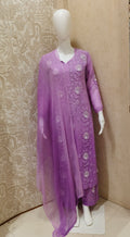 Yazrin Viscose Designer Add On Cutdana And Pearl Work Chikankari 3 Piece Set