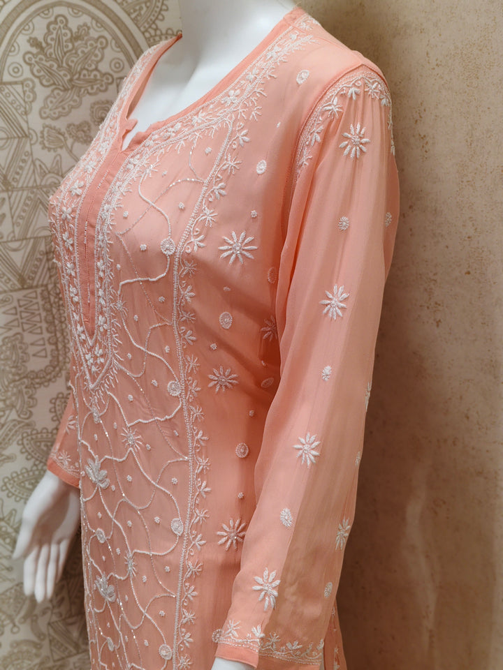 Farah  Viscose Designer Add On Cutdana And Pearl Work Chikankari Kurti