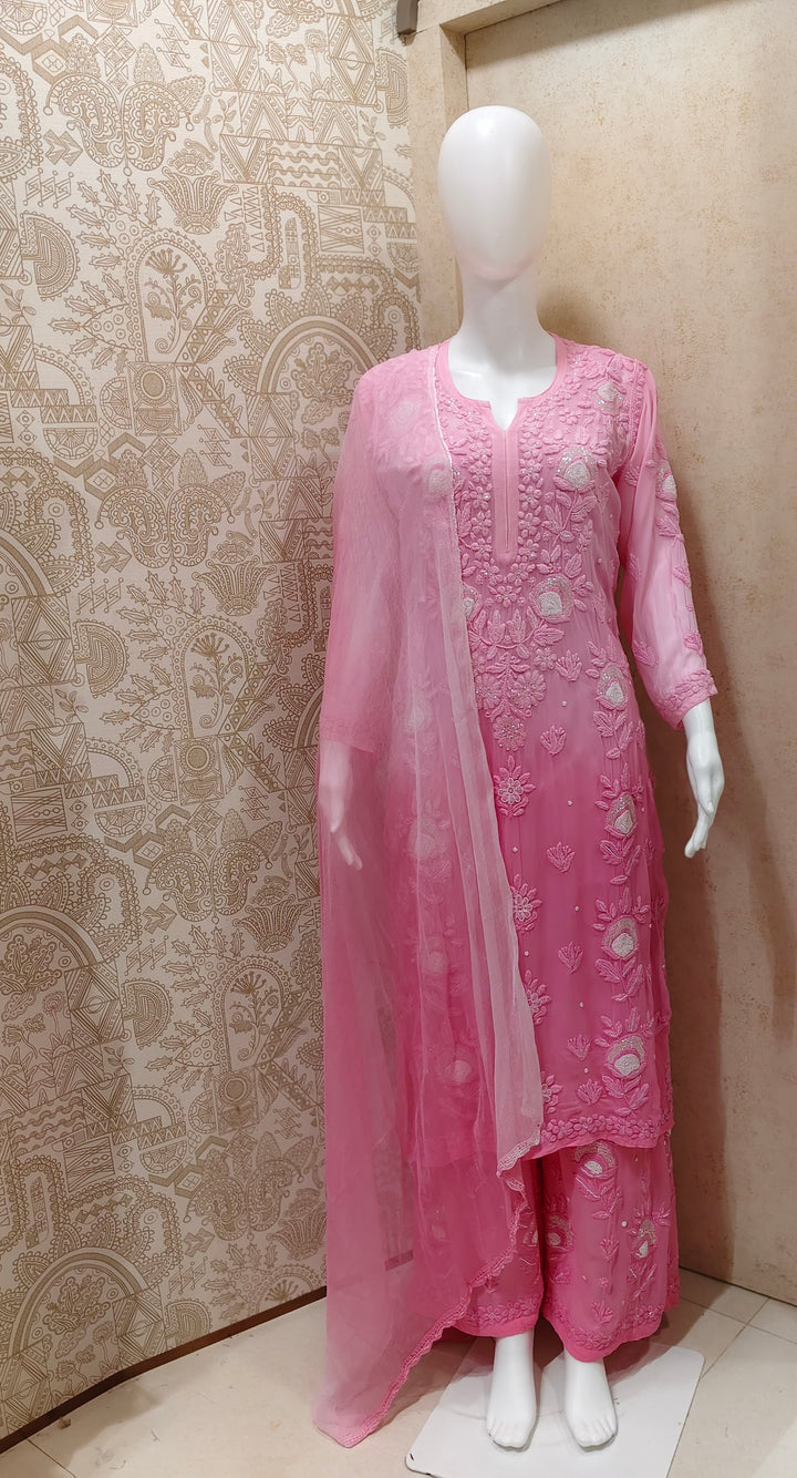 Yazrin Viscose Designer Add On Cutdana And Pearl Work Chikankari 3 Piece Set