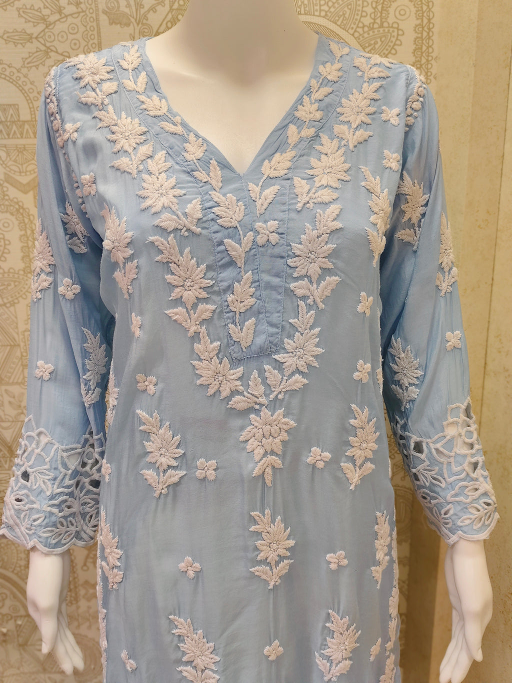 Inaya Premium Muslin 3D Chikankari work with Cutwork detailing long kurti