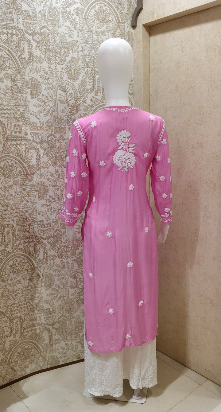 Safa Premium Muslin 3D Chikankari  Rose Long Kurti