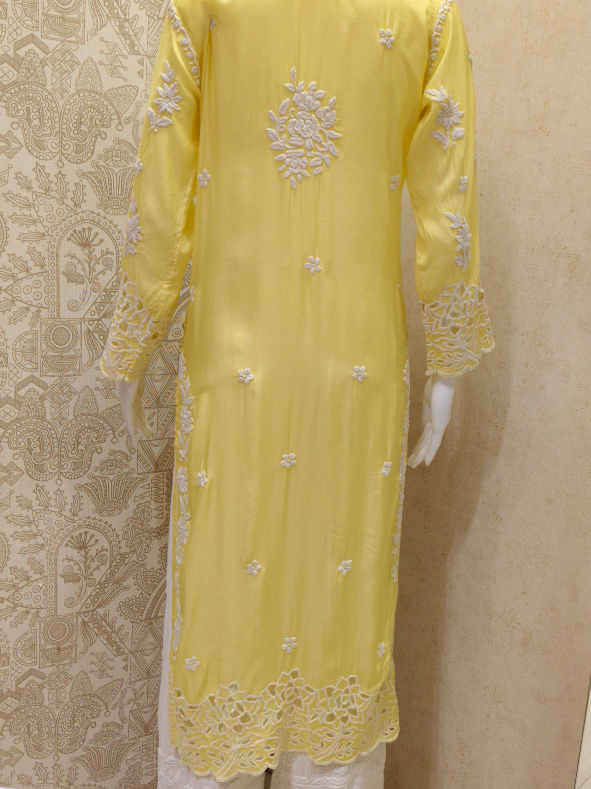 Inaya Premium Muslin 3D Chikankari work with Cutwork detailing long kurti