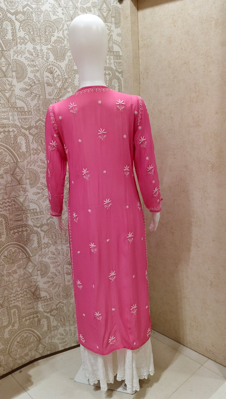 Farah  Viscose Designer Add On Cutdana And Pearl Work Chikankari Kurti