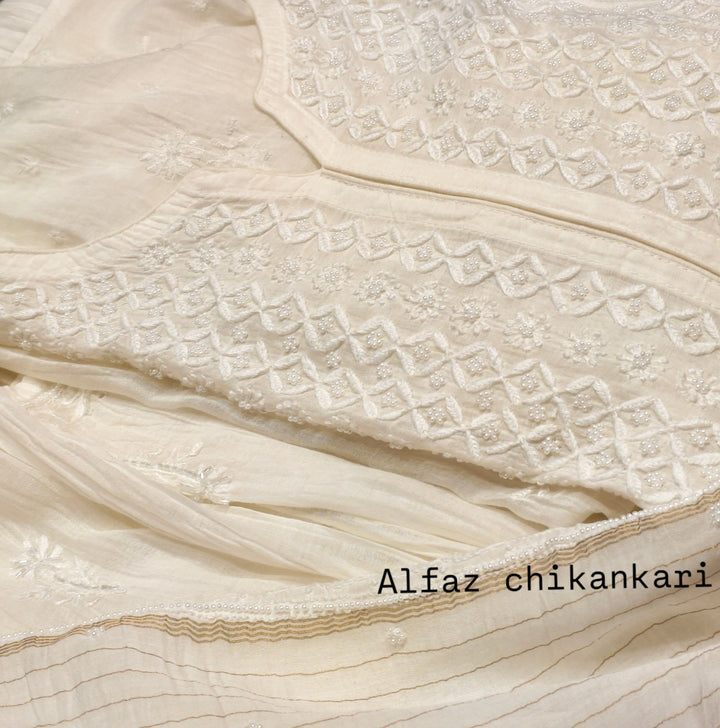 Eva Mul Chanderi Semi-Stitched Kurta And Dupatta Set.