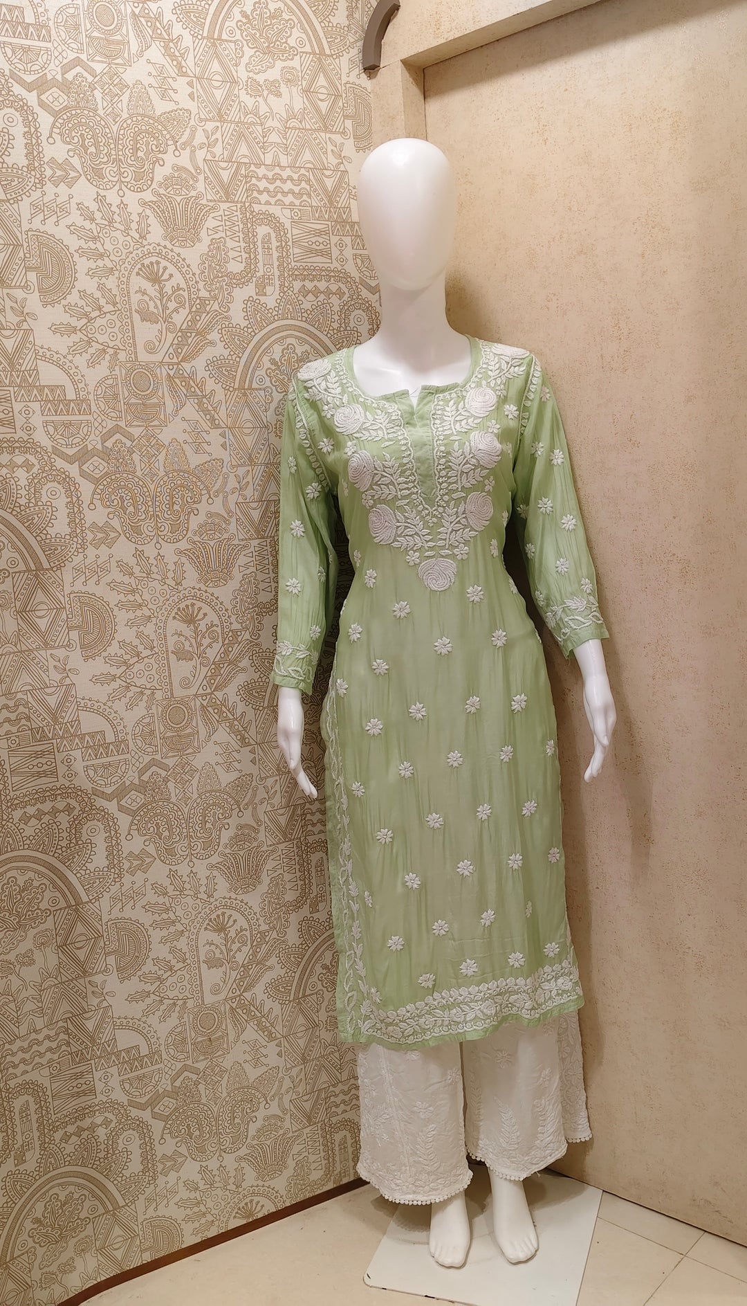 Safa Premium Muslin 3D Chikankari  Rose Long Kurti