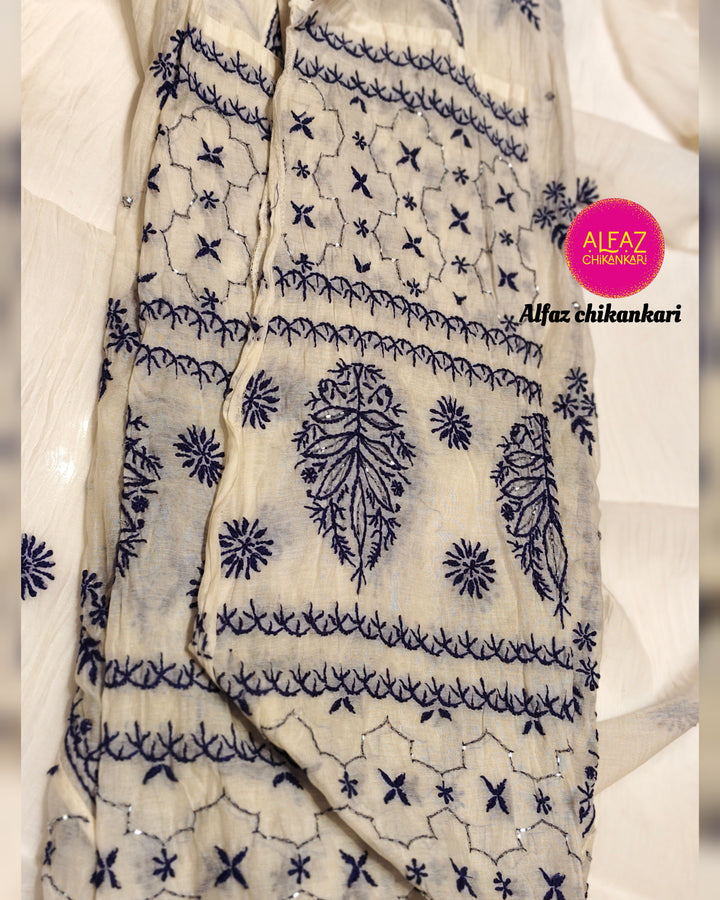 Alica  Mul Chanderi Semi-Stitched A Line Kurta And Dupatta Set.