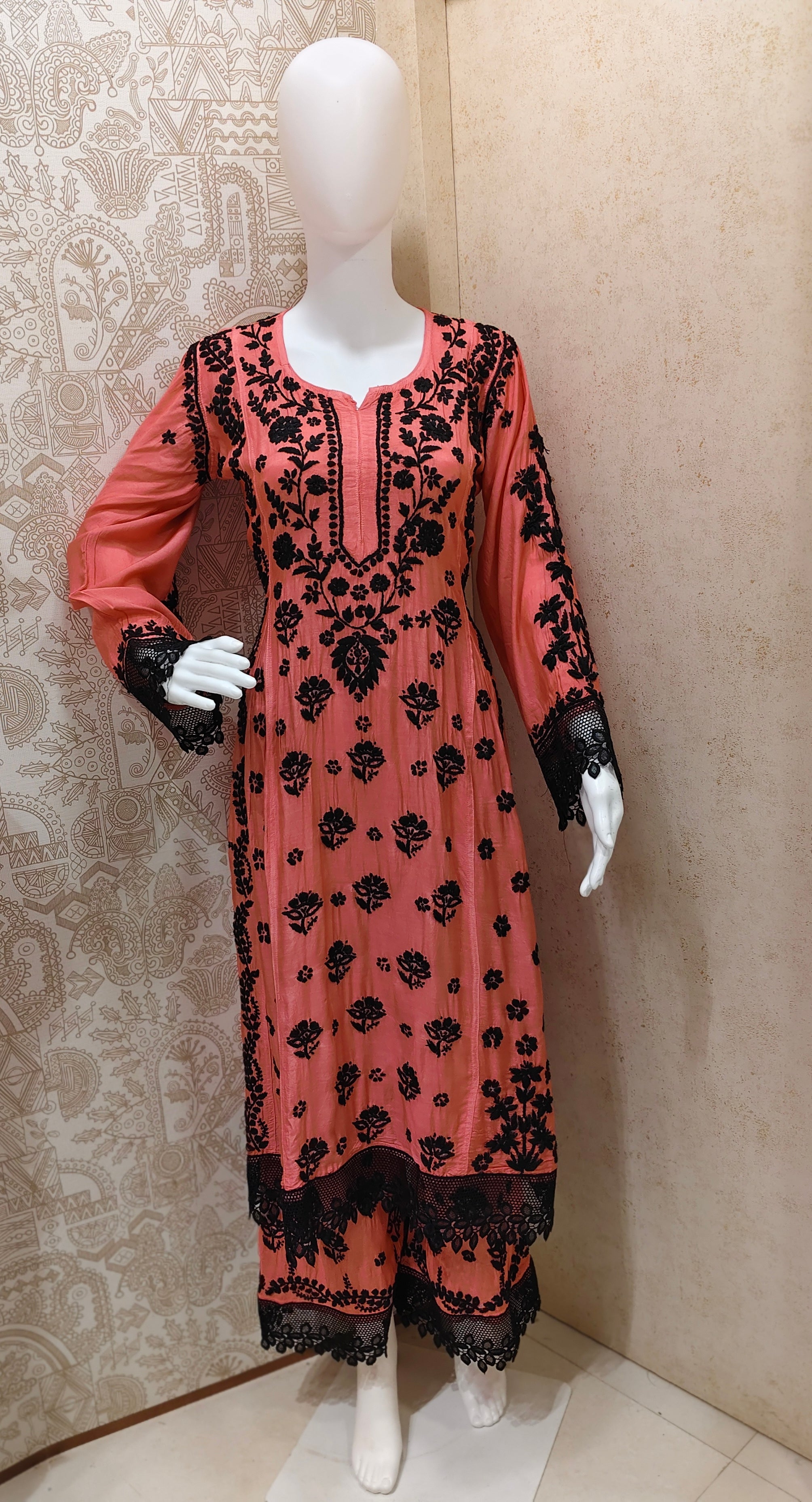 Emira Premium Muslin 3D Chikankari Palazzo Set