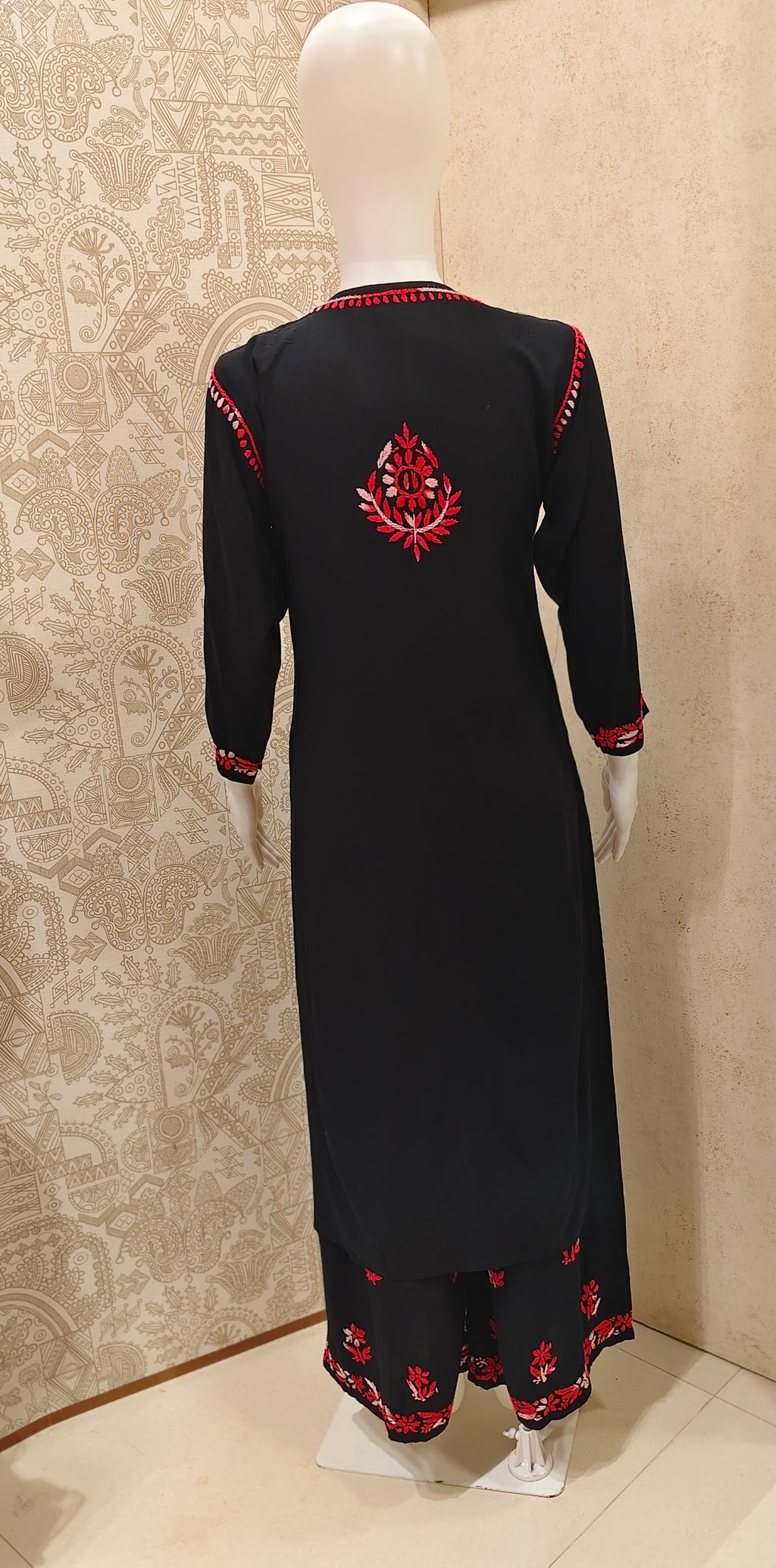 Sana Rayon Chikankari Designer Black Palazzo Set