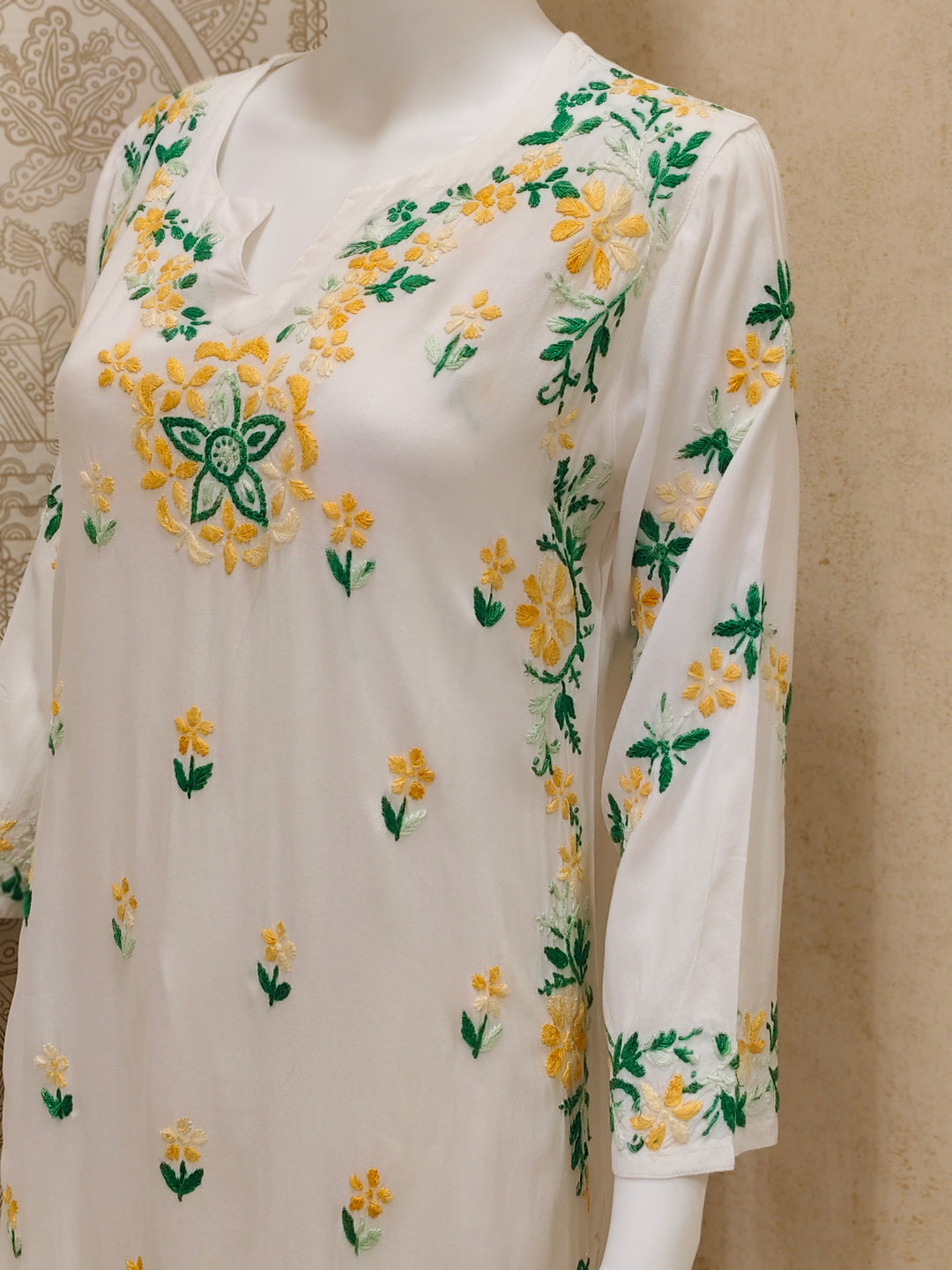 Rida  Rayon Chikankari Designer White- Multi  Palazzo Set