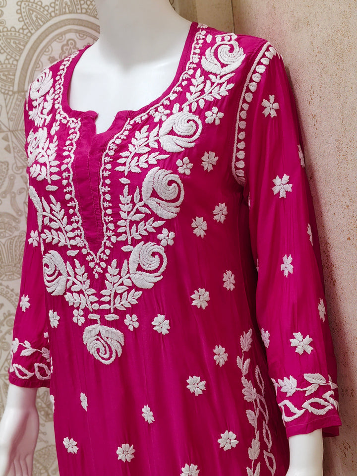 Safa Premium Muslin 3D Chikankari  Rose Long Kurti