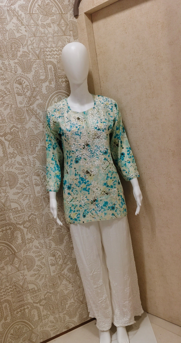 Soha Printed Mul  Cotton Chikankari Short Kurti