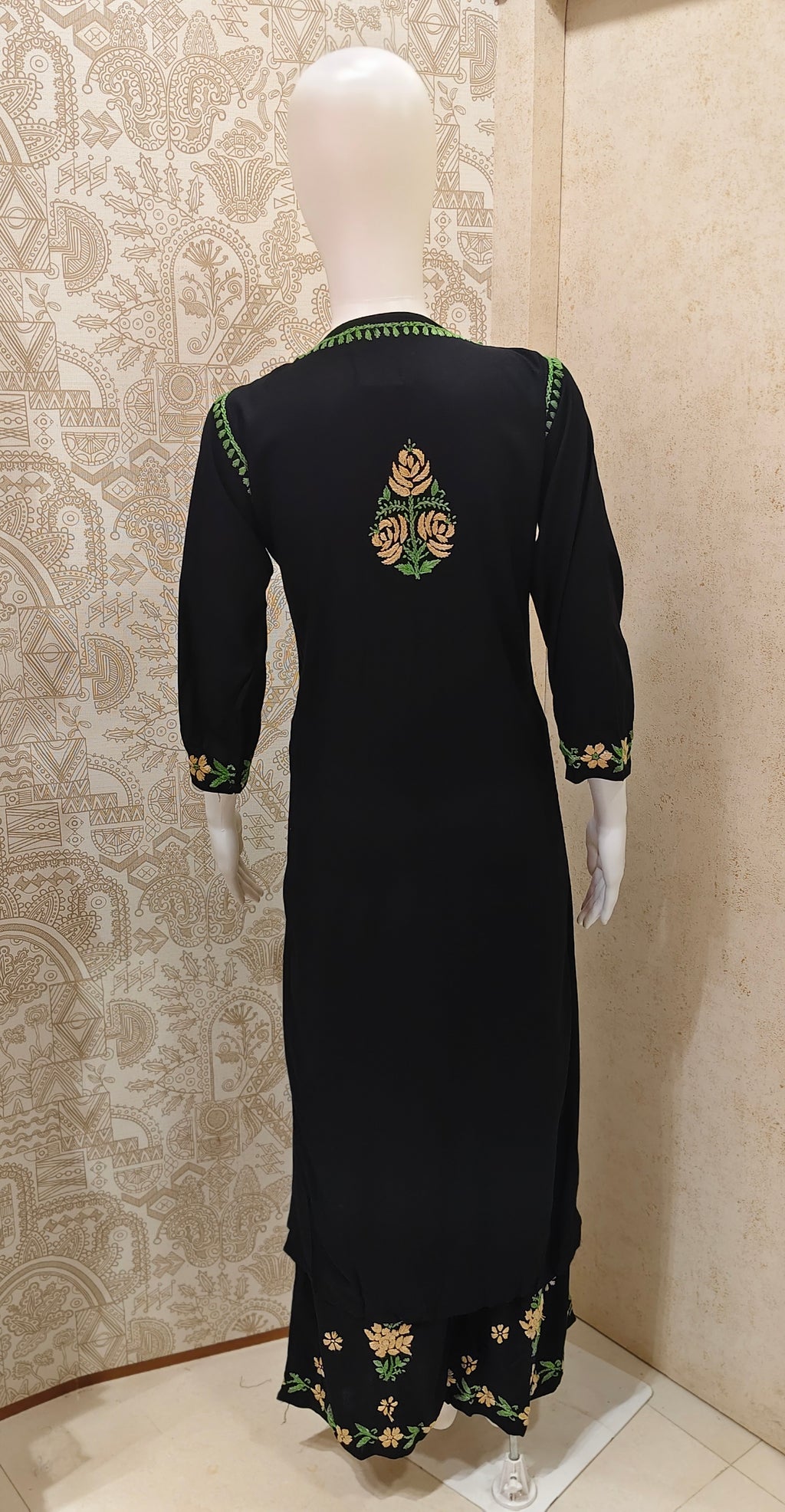 Ruba Rayon Chikankari Designer Black Palazzo Set