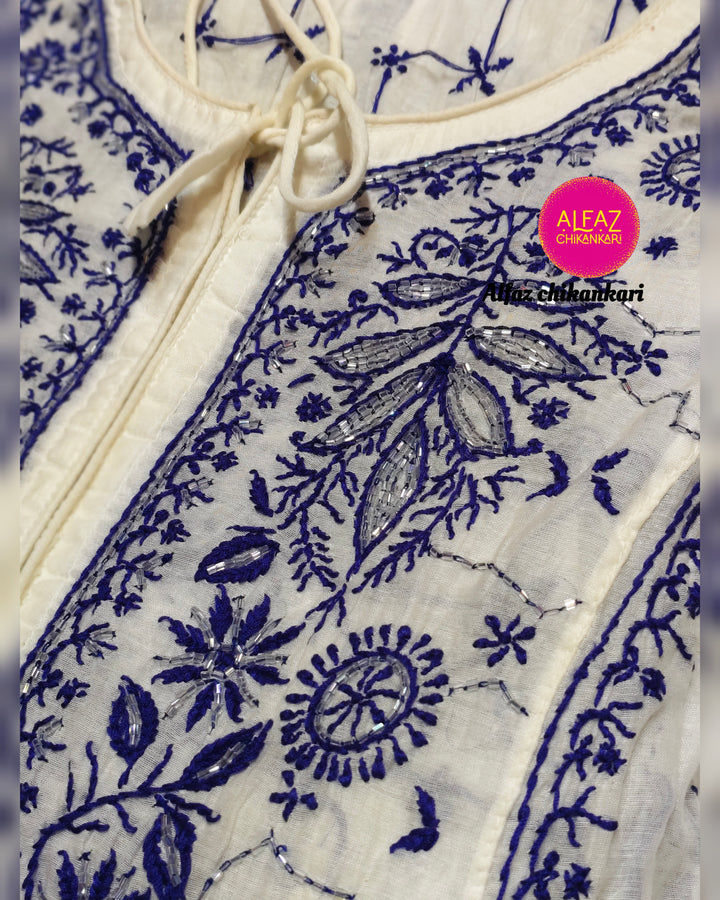Alica  Mul Chanderi Semi-Stitched A Line Kurta And Dupatta Set.