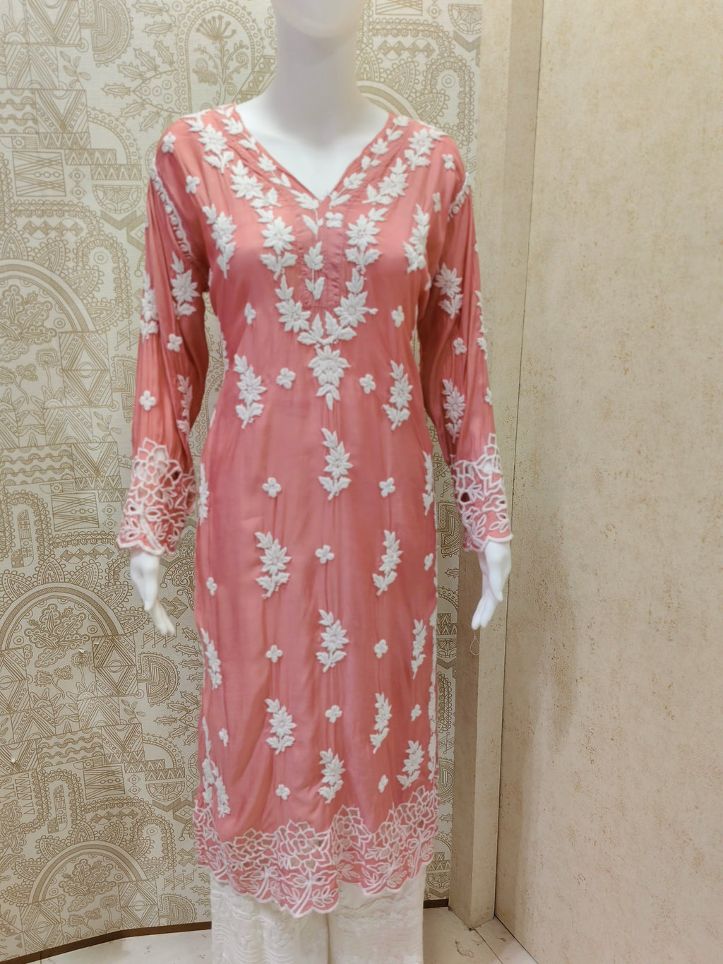 Inaya Premium Muslin 3D Chikankari work with Cutwork detailing long kurti