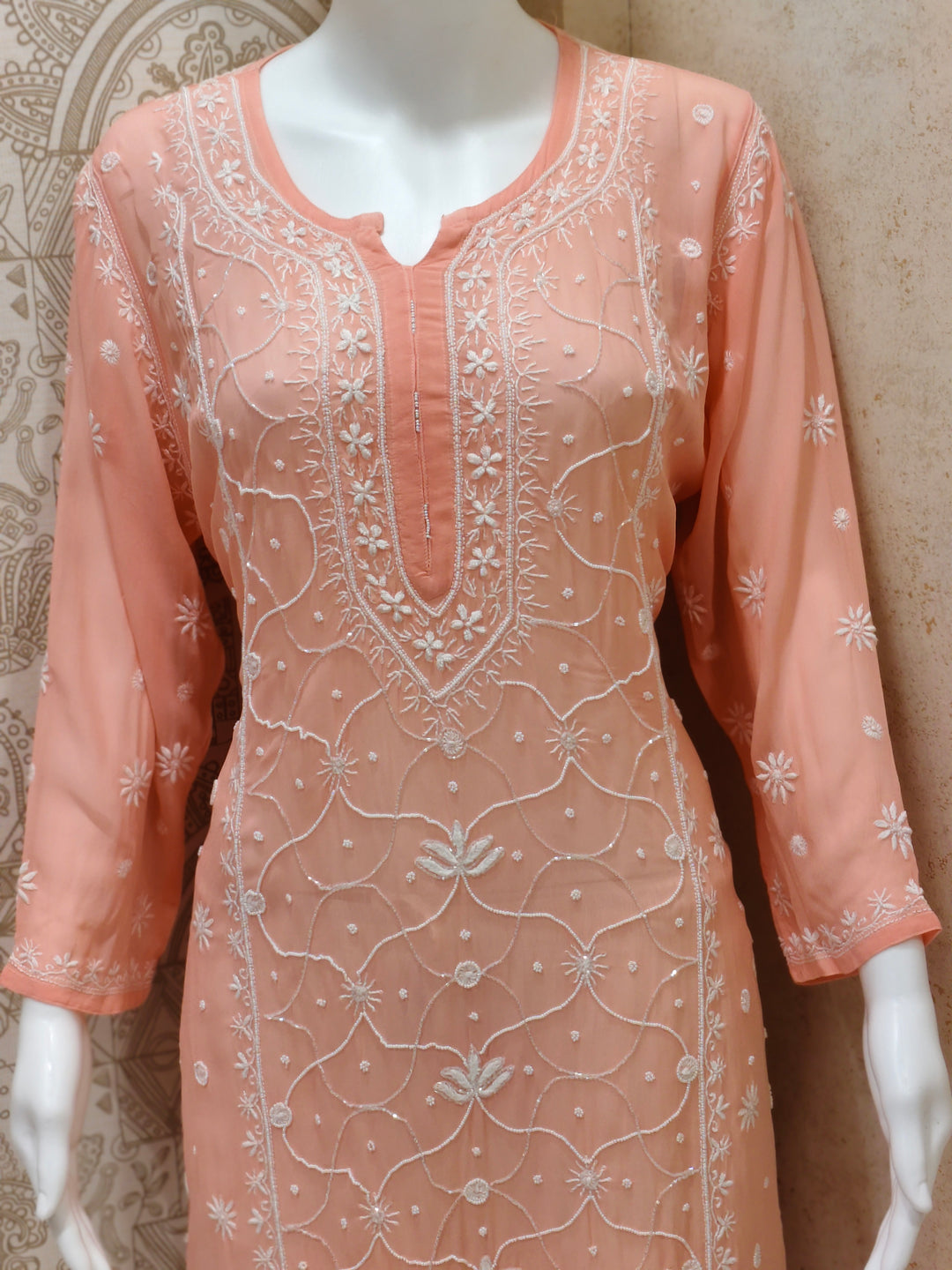 Farah  Viscose Designer Add On Cutdana And Pearl Work Chikankari Kurti