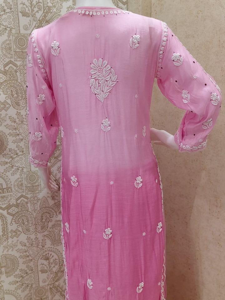 Azina Premium Muslin 3D Chikankari Ombre With Cutwork And Mukaish Work Kurti Palazzo Set