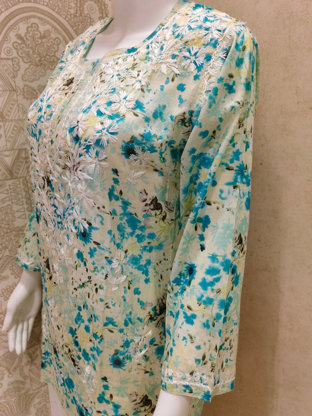 Soha Printed Mul  Cotton Chikankari Short Kurti