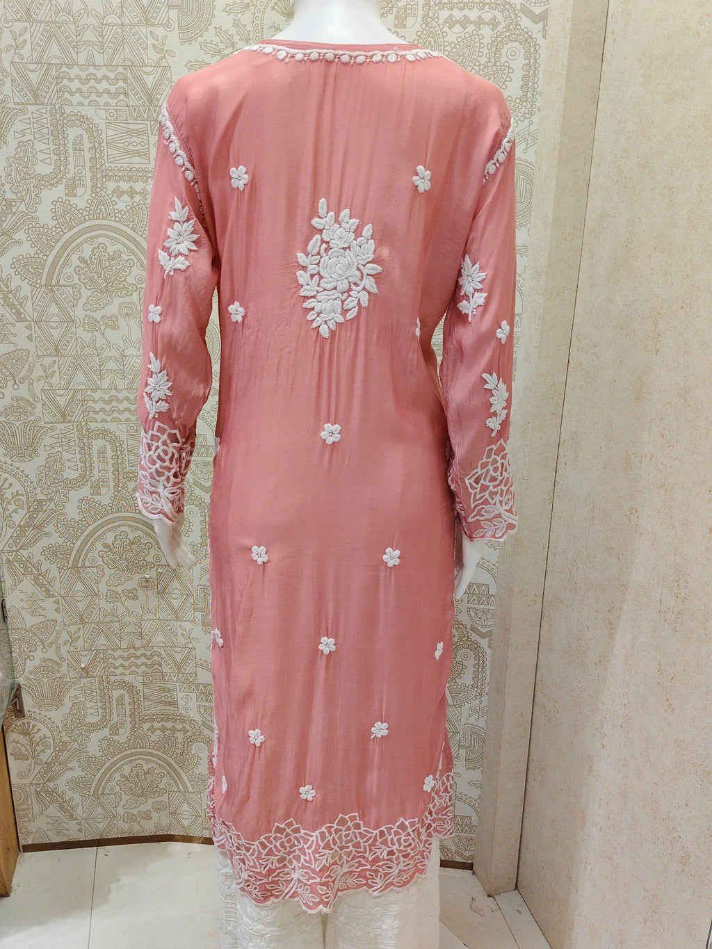 Inaya Premium Muslin 3D Chikankari work with Cutwork detailing long kurti