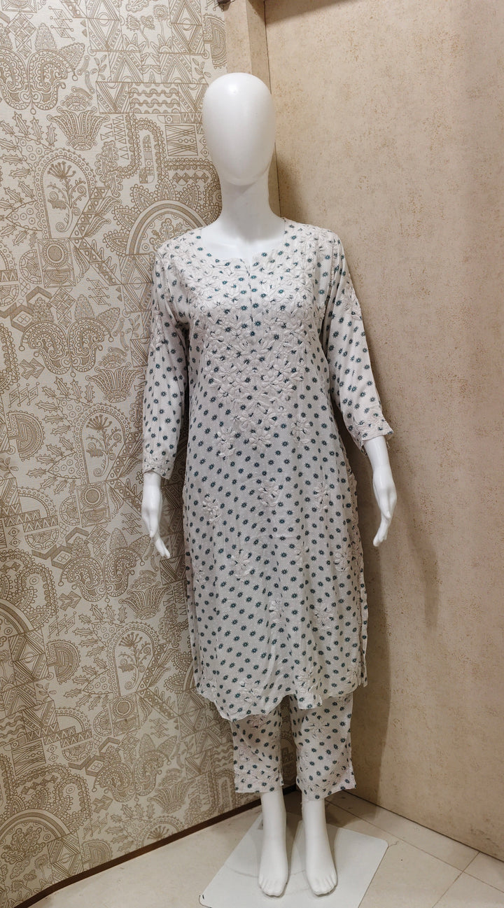 Sidra Rayon Printed Chikankari  Pant Set