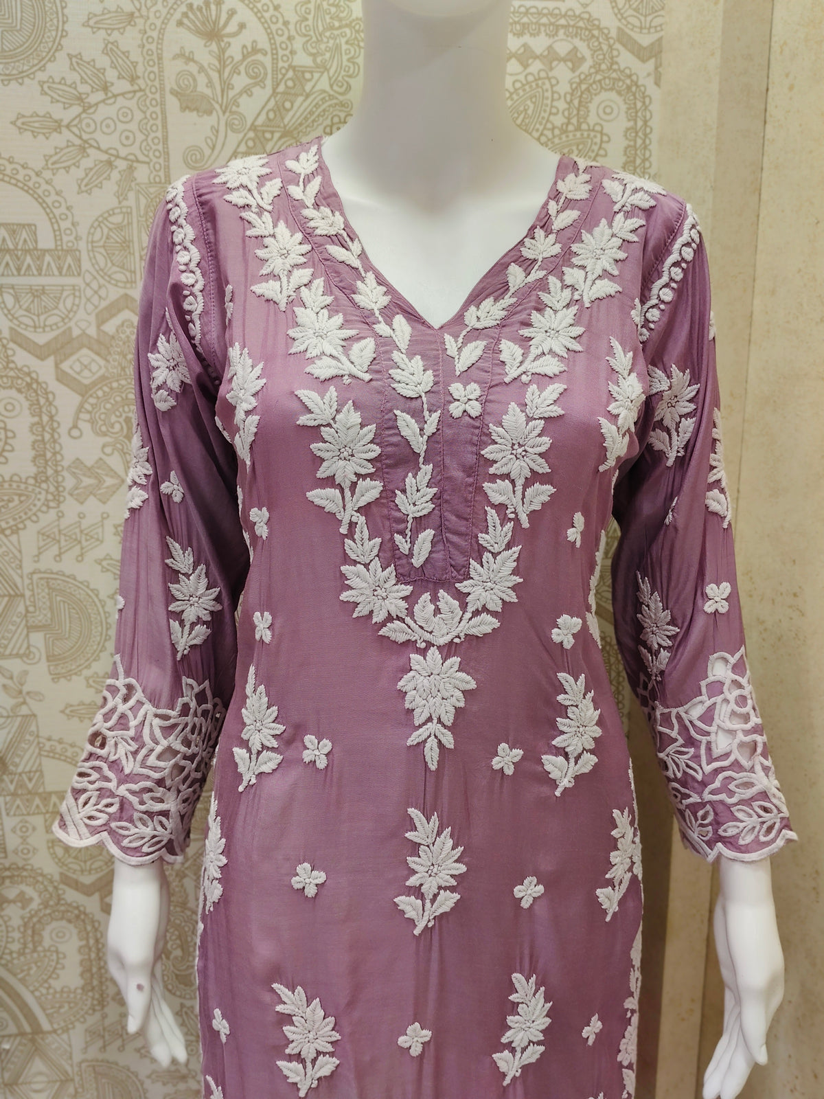 Inaya Premium Muslin 3D Chikankari work with Cutwork detailing long kurti