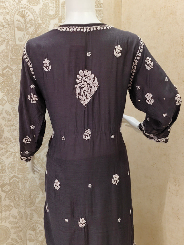 Azina Premium Muslin 3D Chikankari Ombre With Cutwork And Mukaish Work Kurti Palazzo Set