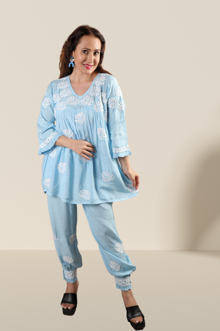 chikan kurti Afghani set