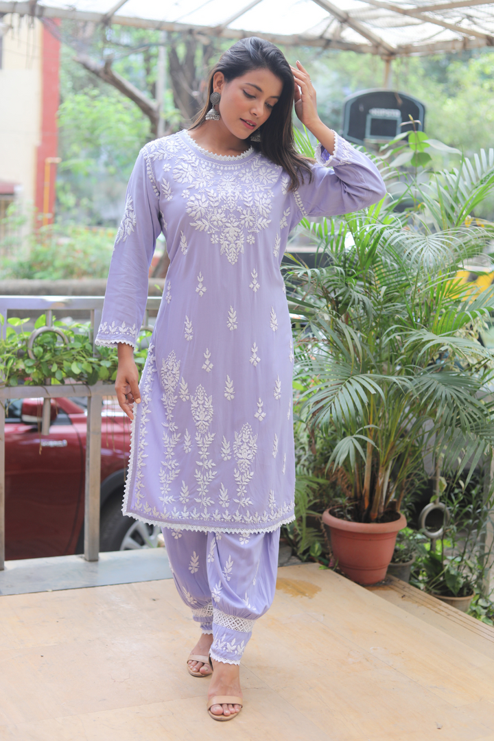 Hafsa Rayon Chikankari Afghani Set